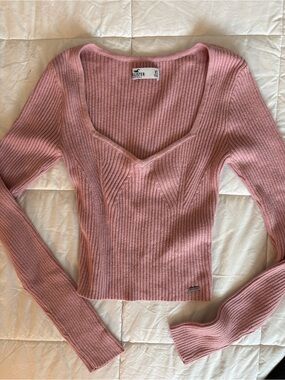 Hollister Pink Ribbed Henley Sweater XS Coquette Summer Y2K